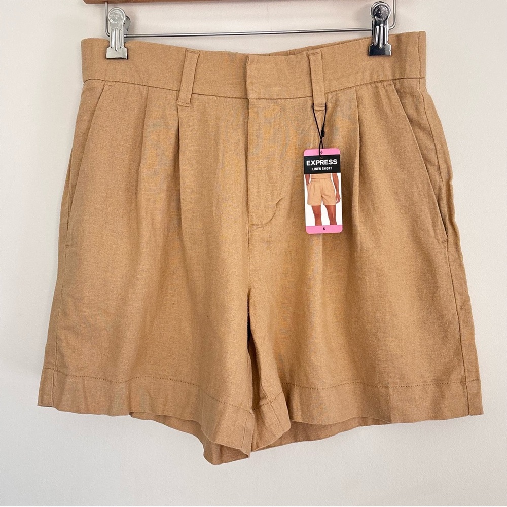 Express Women’s Linen Shorts w/ Pockets Size 6 NEW Neutral Minimalist B87